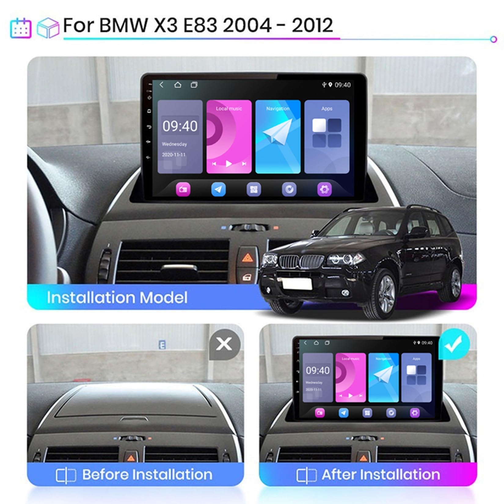 9-calowy ekran dotykowy Carplay Car Android 15 Radio samochodowe dla BMW X3 E83 2004-2012 z bezprzewodową funkcją Carplay Android Auto kamera cofania nawigacja GPS(W12-8 Core 4G+Wifi 12+256GB)