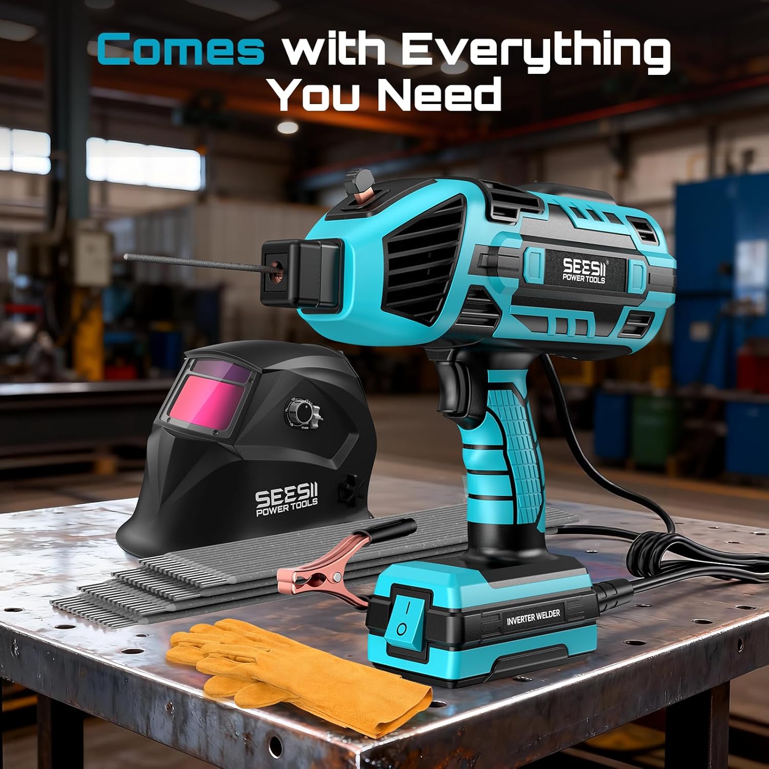 Seesii Portable Welder 110V with Auto Darkening Welding Helmet, 120A Handheld Welder with 3/64"-1/8" Welding Rods&Gloves, Welding Hood with 4 Arc Sensors Shade 4/9-13, Welding Kit for Home DIY Repair
