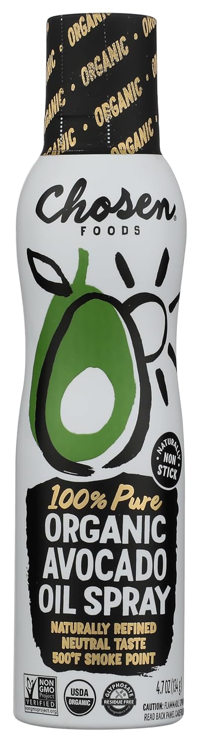 Chosen Foods Organic Avocado Oil Spray 4.7 oz - Pure Non-Aerosol Spray for Healthy Cooking