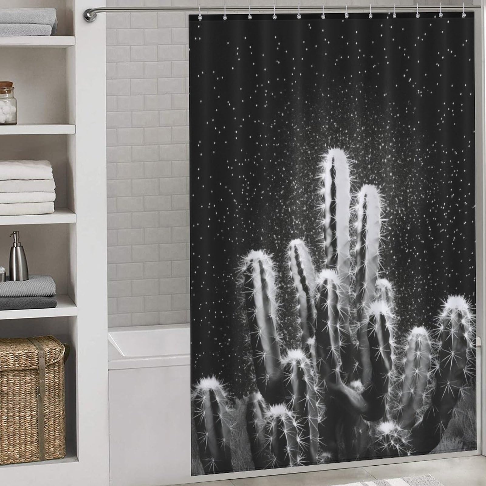 Rideau de douche cactus en tissu polyester lavable et imperméable 152x183cm