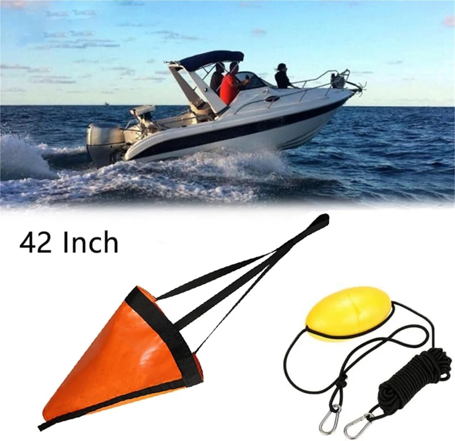 アンカーロープ、 42 インチドリフトソックスアンカーシーボートアンカードローグ牽引ロープハーネスキット湖川アンカートローリングバッ