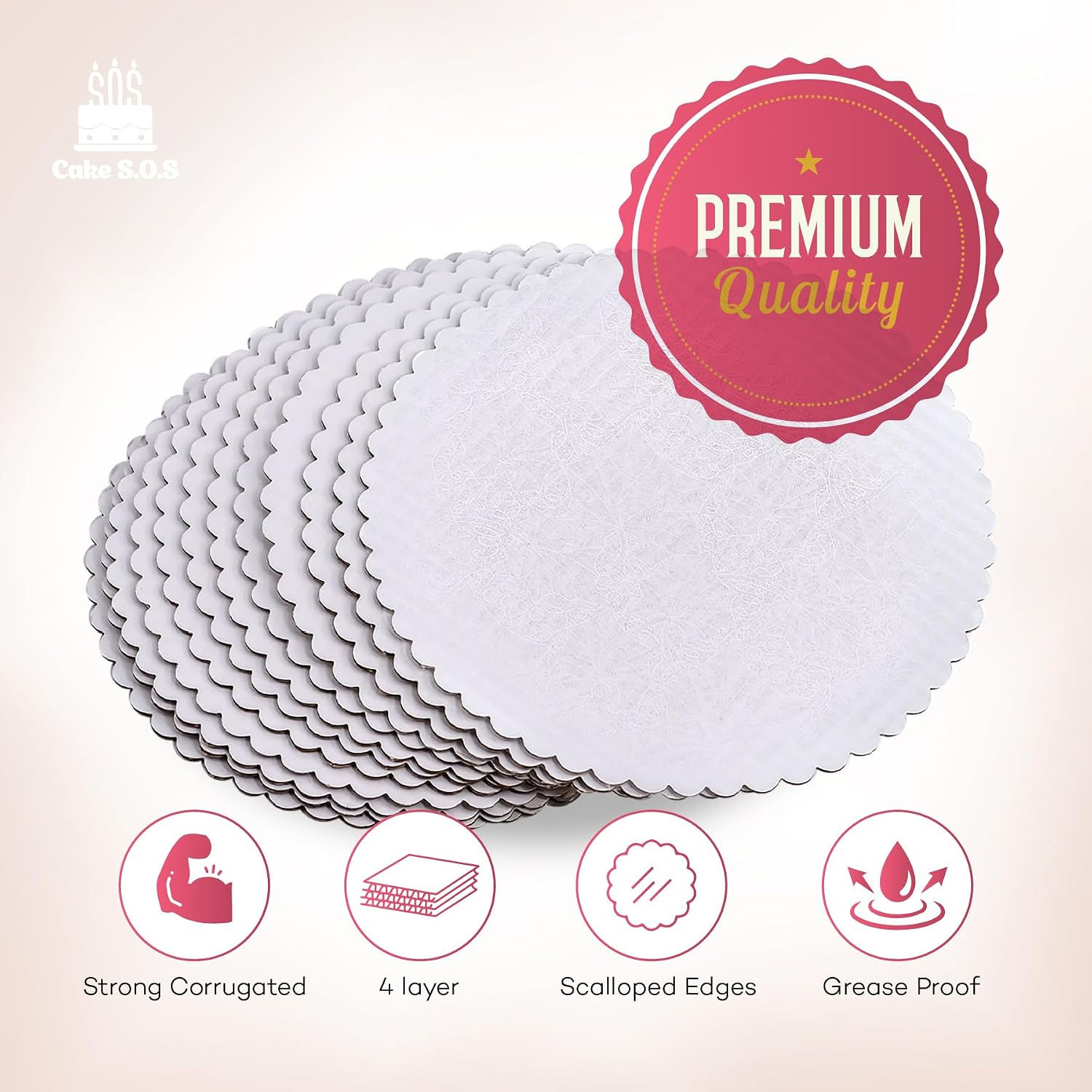 w packaging 10 inch White Round Scalloped Edge Coated Cakeboard,Waxed Greaseproof, Disposable Cake Circle Base Boards Cardboard, pack of 25