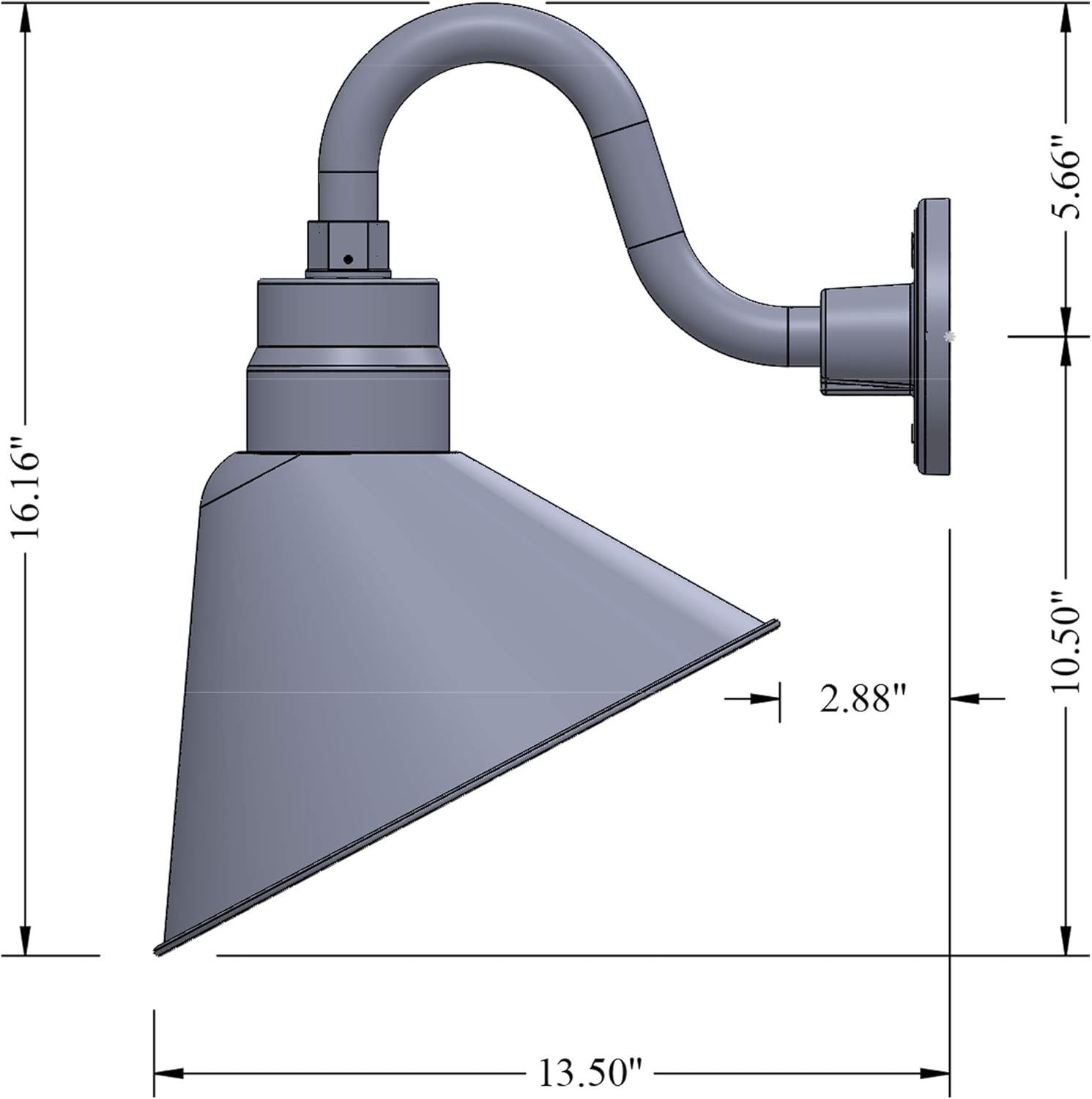 12in. Satin Black Angle Shade Gooseneck Sign Light Fixture with 10in. Long Extension Arm - Wall Sconce Farmhouse, Vintage, Antique Style - UL Listed - 9W 900lm A19 LED Bulb (5000K Cool White)