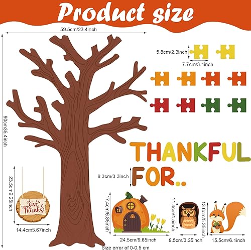 Miniatura 2 de Pajean Juego de tablón de anuncios de árbol de Acción de Gracias, tablero de anuncios de ardilla, recortes de árbol, decoración de pared de árbol de