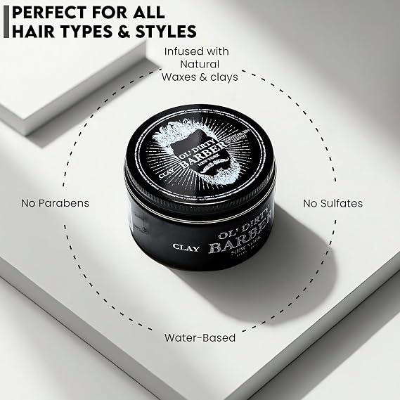 OL' DIRTY BARBER NYC Styling Highland Hair Clay For Men 4oz - Matte Clay Hair Product Men - Strong Hold,Water Based,Frizz Control, Long Lasting - Flake Free Finish - Made in USA