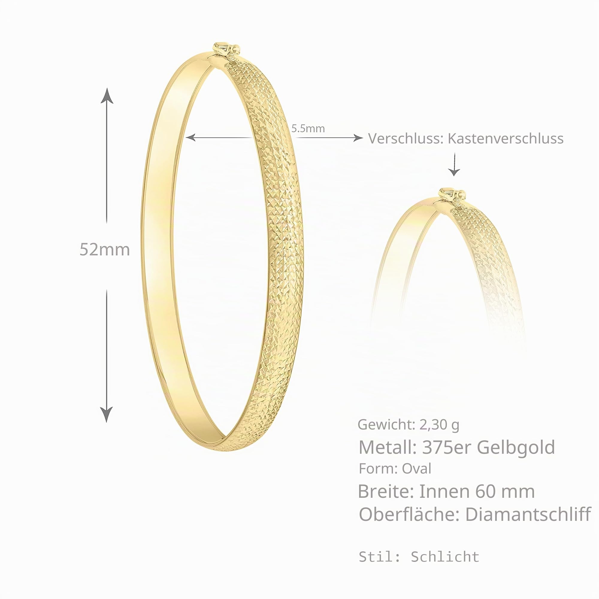 Carissima Gold Damen Amreif 9k (375) Gold Diamant-geschnitten Flexibel