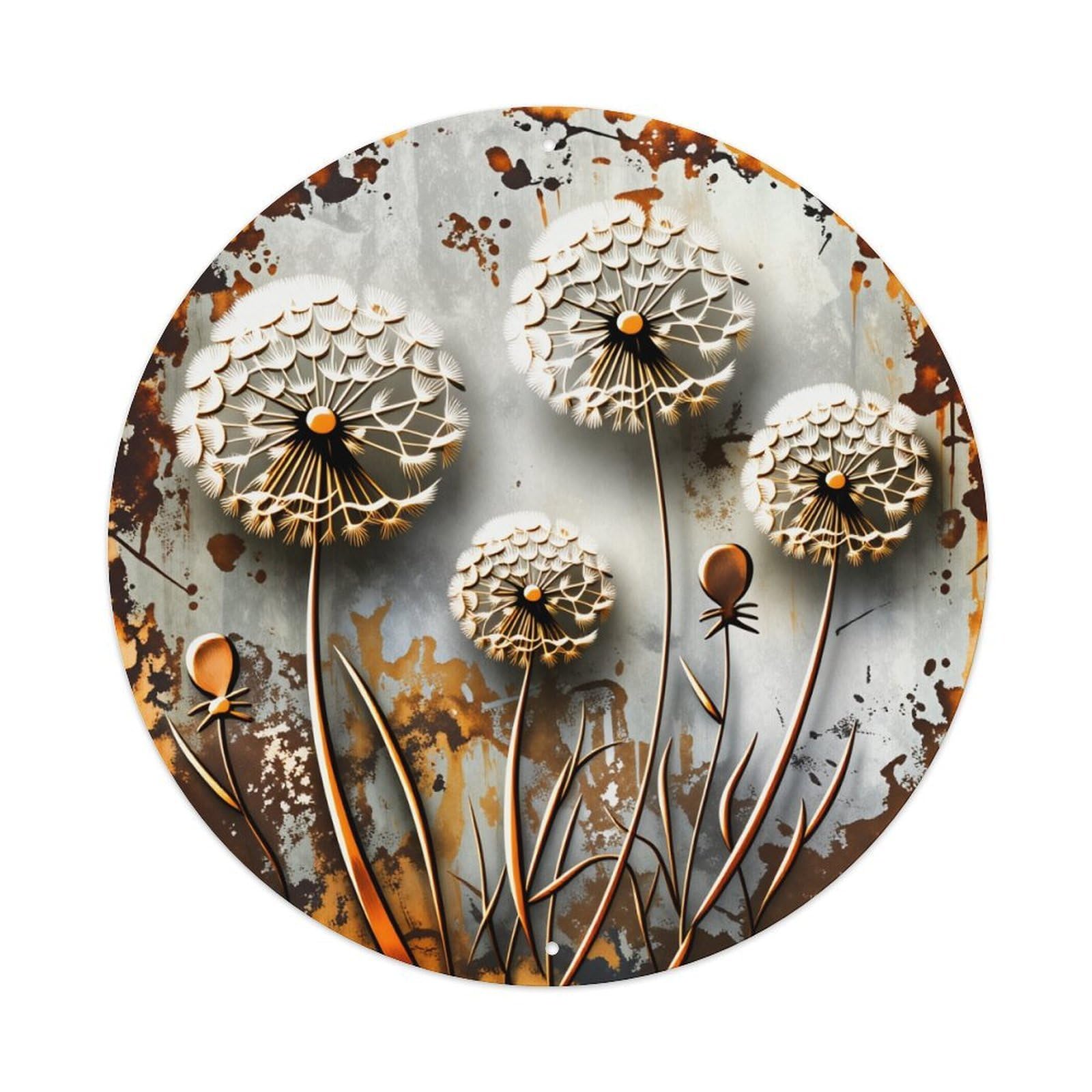 Dandelion Rust Metal Art Pattern Metal Tin Sign Vintage Garden Bedroom Cafe Bar Man Cave Home Wall Decor Metal Poster 8x8 inches