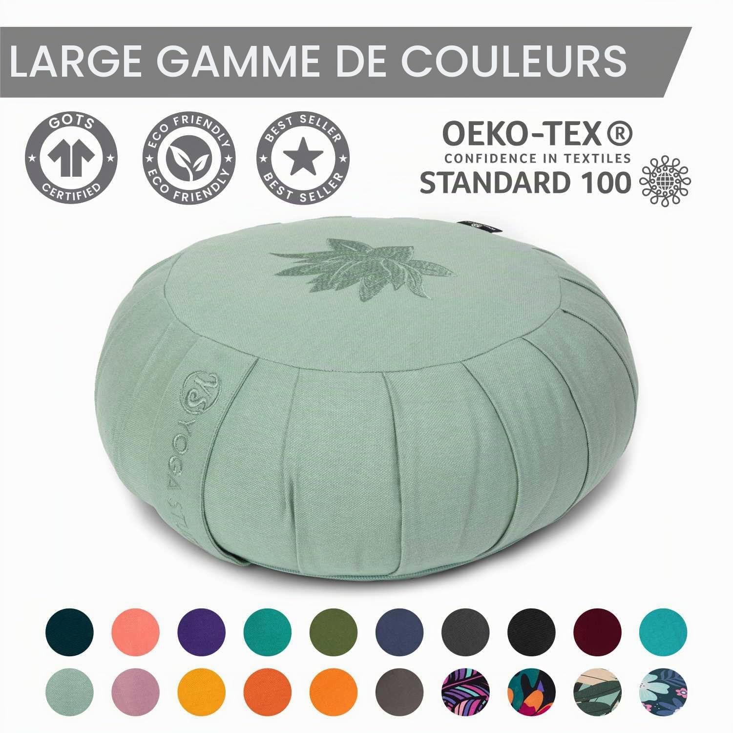 Yoga Studio Zafu Coussin de méditation rond plissé - Motif feuille de lotus