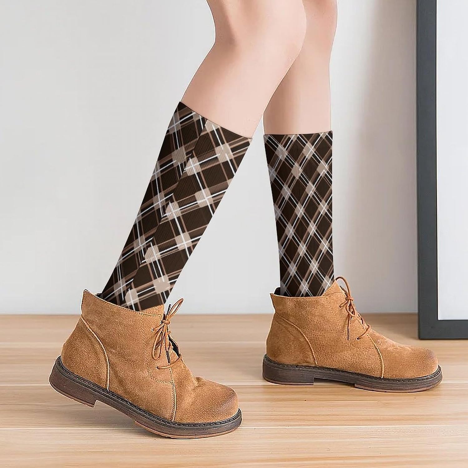 Breathable Boot Sock Brown And White Socks for Women Men Cotton Sock Moisture-Wicking Warm Stockings Long Socks for Hiking Work Sport