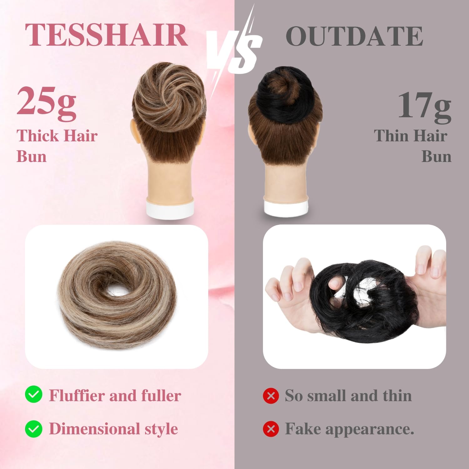tesshair Messy Bun Hair Piece 100% Real Human Bun Hair Piece Natural Scrunchie Donut with Elastic Band Medium Brown mix Blonde Hairpieces for Women Girls(Medium Brown mix Blonde - Image 4