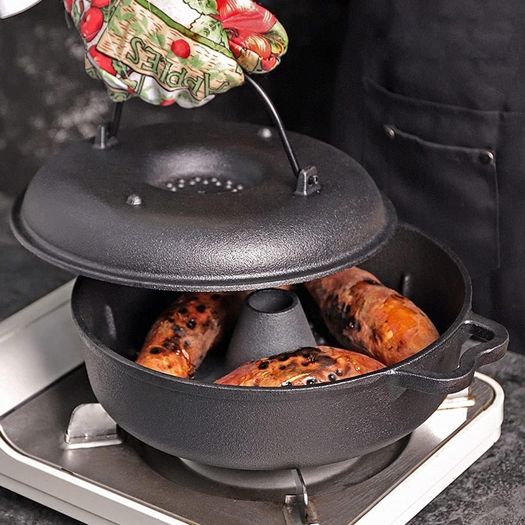 YYDS Outdoor Camping Camping Cooker Cast Iron Roasted Sweet Potato Pot Multifunctional Thick Non-Stick Baking Pan Household Kitchen Cookware Adventures Picnics (Size : 24CM)