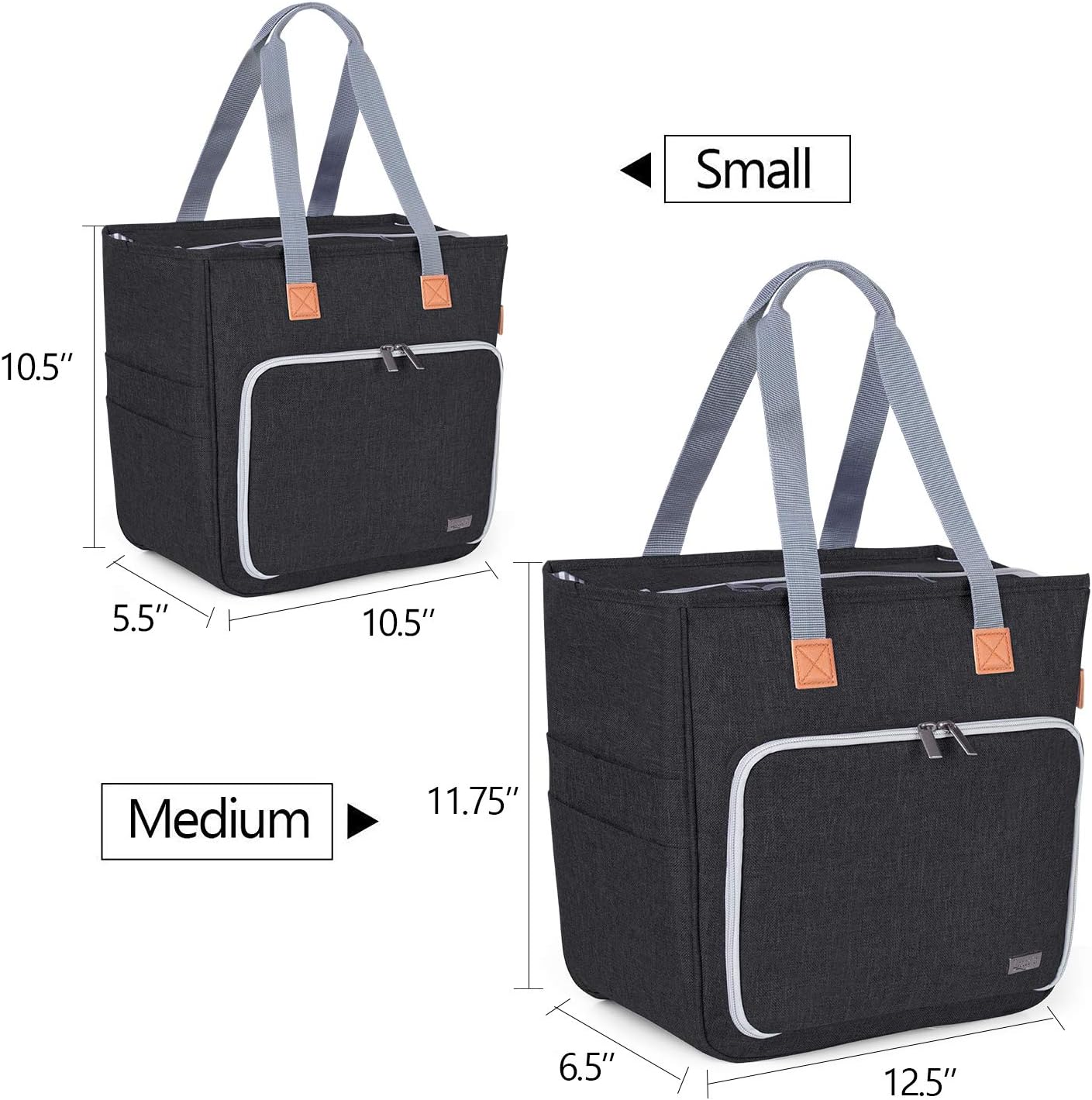 Luxja Knitting Tote Bag, Yarn Storage Bag for Carrying Projects, Knitting Needles, Crochet Hooks and Other Accessories, Black