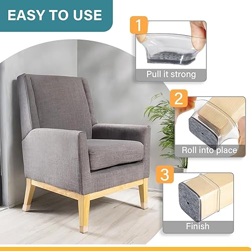 Miniatura 10 de Protectores de silicona y fieltro para patas de silla, protectores para pisos duros como madera (para patas de 0.9 a 1.29 pulgadas de diámetro), 24