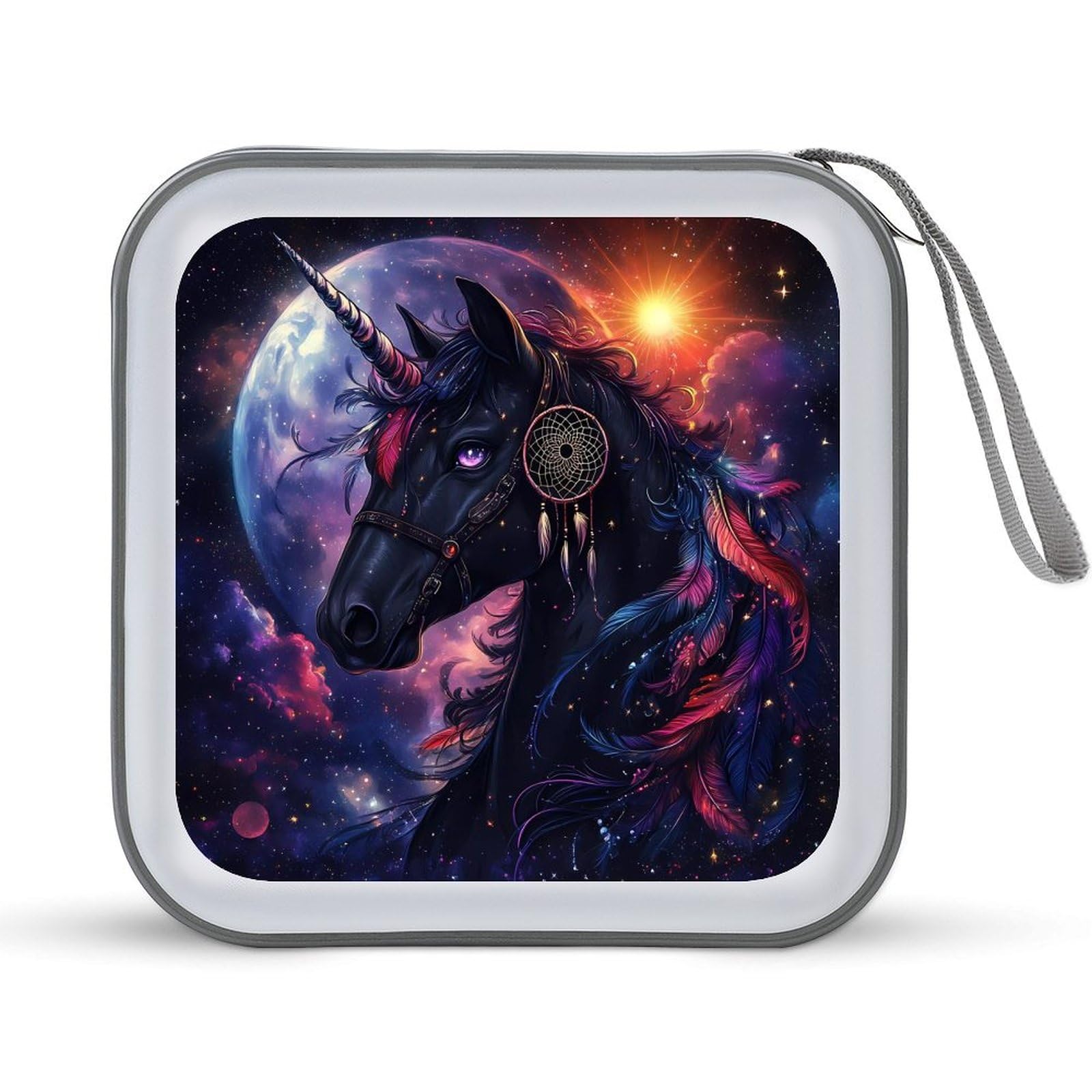 Un-icorn Black Horse Fantasy CD Case Portable DVD Holder Storage Organizer for Home Travel