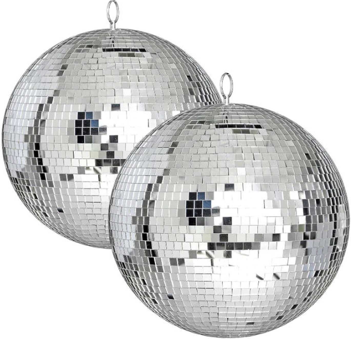 2-Pack Large Disco Ball 16 Inch, Hanging Glass Mirror Balls with Precision-Cut Facets, Easy to Hang with Secure Ring, Retro 70s 80s Party Decor for Weddings, DJ Events, Clubs, Bars, Home Celebr