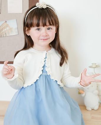 NewL Girls Kids Bolero Cardigan Sweater Cute Ruffle Design Long Sleeve Button Knit Shrug Cropped Cover Up Jacket Tops