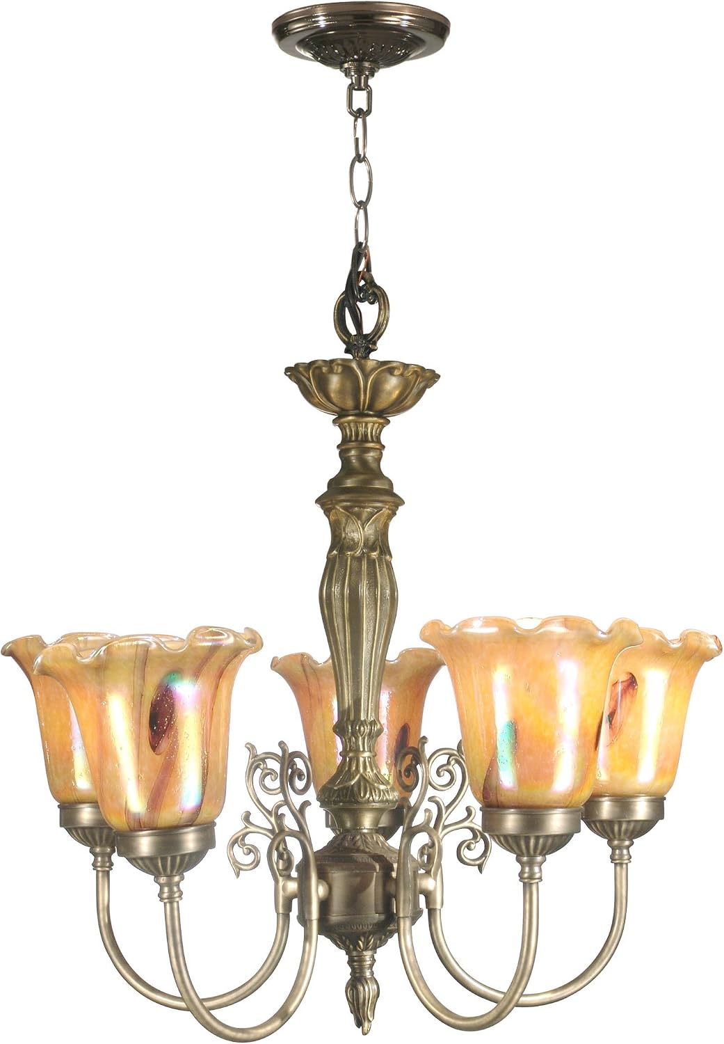Dale Tiffany TH70702 Columbus Tulip Light Chandelier, Light Antique Brass and Glass Shade