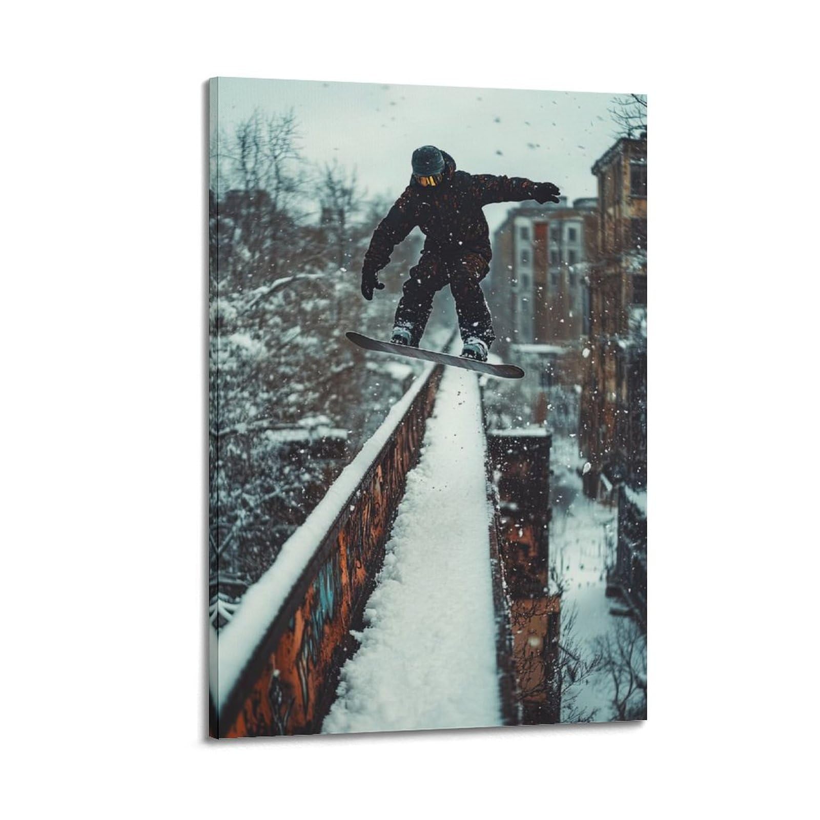WGJYMX Poster da parete su tela, stile fotografico, documentario sportivo, snowboard sulla neve, decorazione moderna per camera da letto, 40 x 60 cm
