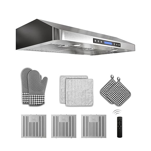 36 inch Stainless Steel Under Cabinet Range Hood - 900 CFM, Ultra-Quiet 4-Speed Vent, Touch/Remote Control LCD, LED Lights, External Venting