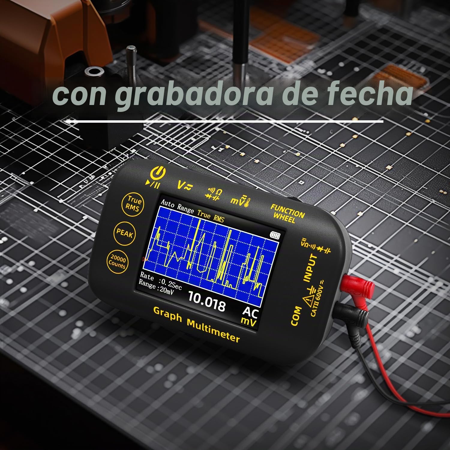 BSIDE Multímetro Digital 20000 Cuentas con Modo de Registro Multímetro TRMS 1000V de Bolsillo Recargable con LCD a Color y Soporte, Mide Voltaje Milivoltios AC Peak Capacidad Temperatura