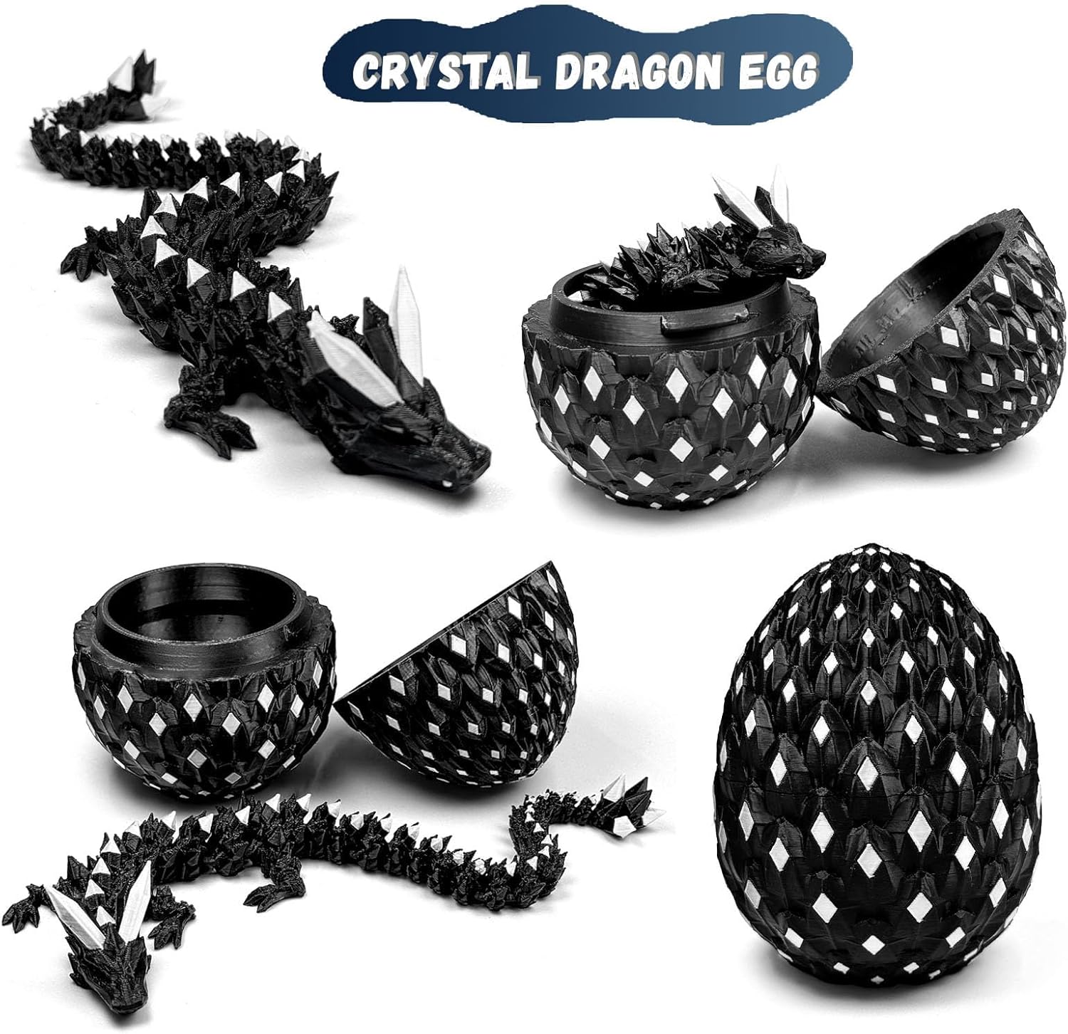 3D Printed Dragon Egg,Dragon Eggs Glow in with Dragon Inside Dark Articulated Animals Fidget Toy,Home Office Decor Executive Desk Toys for Autism/ADHD (Luminous White)