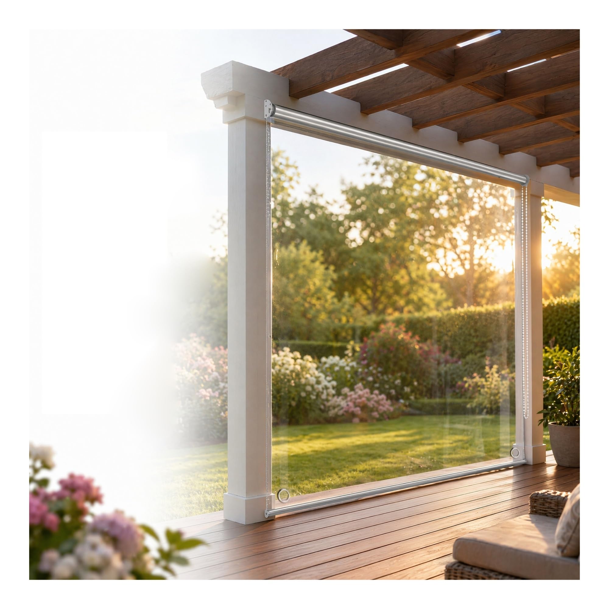 Outdoor Windproof & Waterproof,Clear PVC Roller Shade Thickened Insulated Vinyl Cover with Grommets,for Patio, Balcony, Window, Door and Garage All-Weather Protection(W145*H230cm/W57.08*H90.5in)