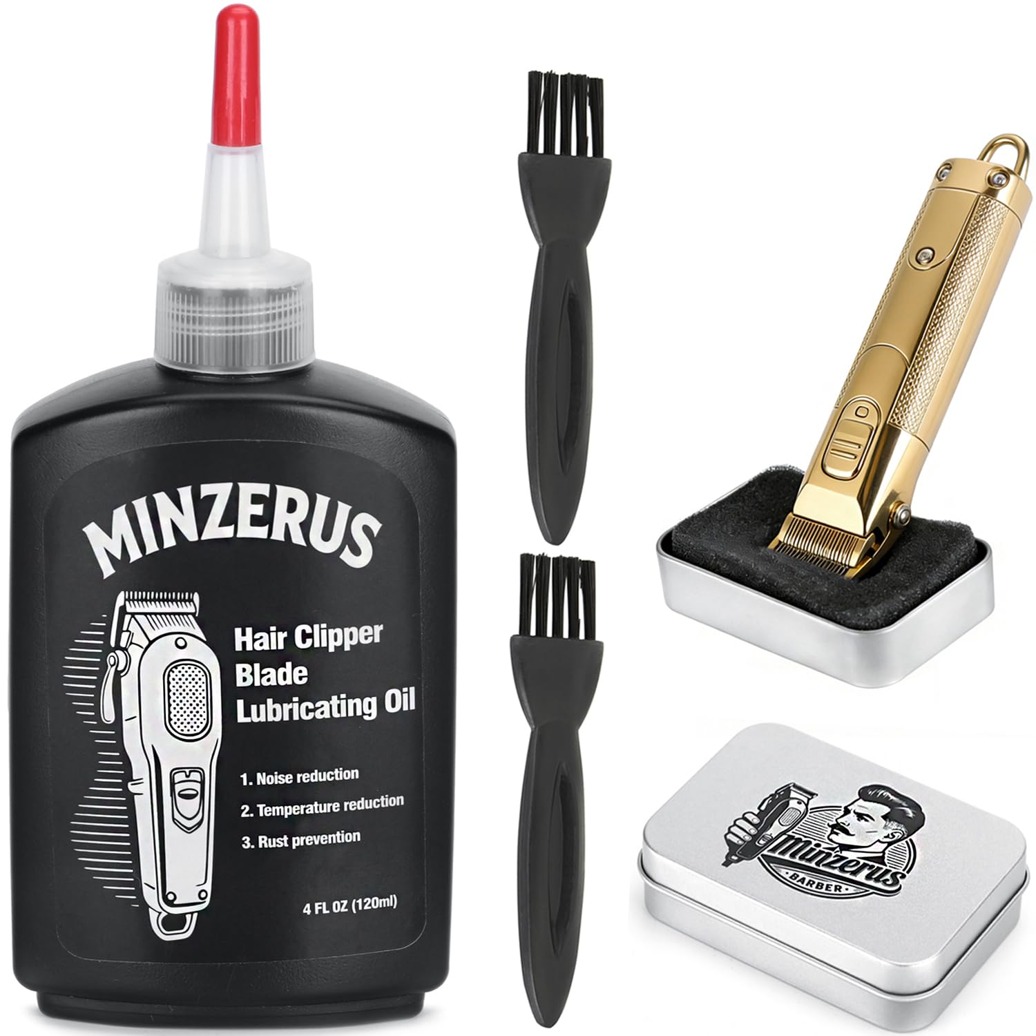 Premium Clipper Lubricating Oil 4.05oz/120ml for Clippers Blade Corrosion & Trimmers, Groomers, Hair Clipper Oil with 2 x Clean Brushes and 1 x Quick Lubrication Box for Barber & Home Use and Gift BLACK-SET