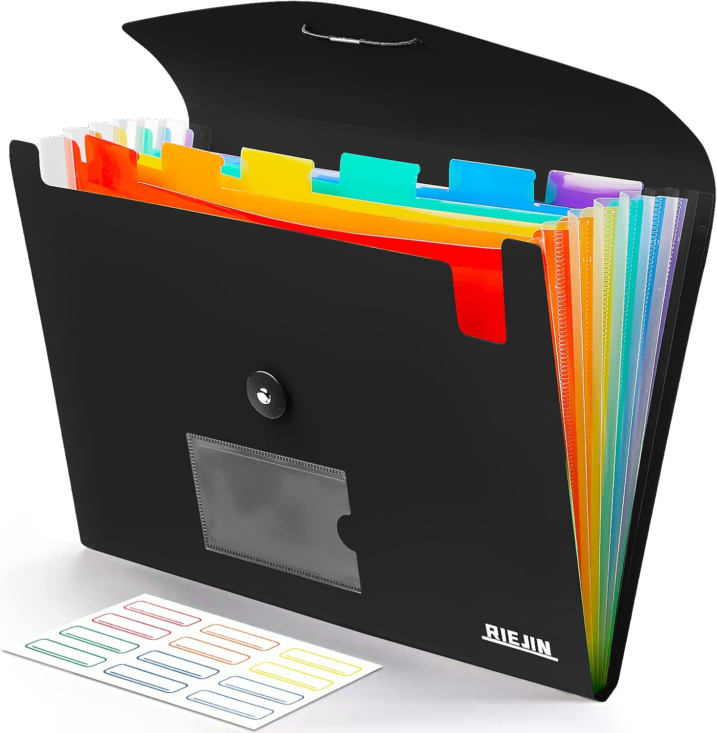 Accordian File Organizer 7 Pocket Expanding File Folder with Labels, Plastic Expandable File Folder for Documents Letter Size A4 Papers – Black