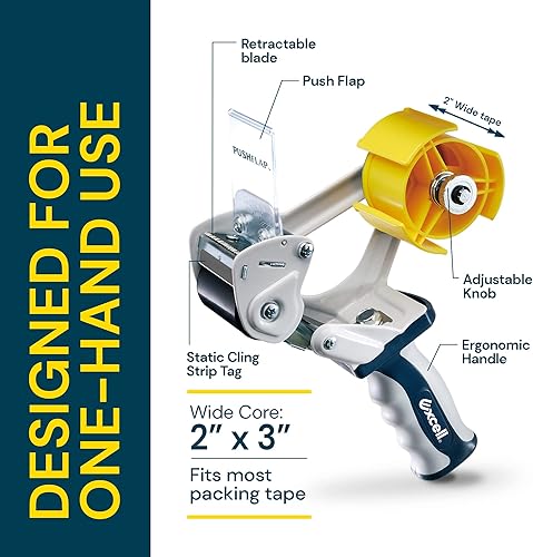 Vista 10 de Excell Dispensador de cinta de embalaje de metal antireflujo (2" de ancho) con 2 cintas de rollo: ideal para embalaje, transporte, movimiento