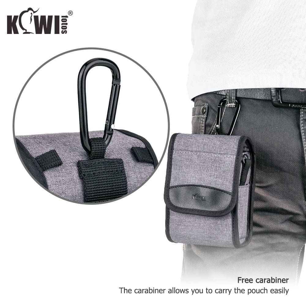 Kiwifotos Borsa per fotocamera, piccola borsa per fotocamera con moschettone e tracolla, borsa a tracolla (5,1 x 3,1 x 2,0 pollici), grigio, Borsa organizer
