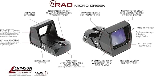 Miniatura 4 de Crimson Trace Mira RAD Micro Compact Open Reflex con Co-Witness integrado para pistolas compactas y subcompactas, tiro defensivo y competencia