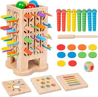 Montessori Spielzeug ab 1 Jahr, Holz Lernspielzeug für Kleinkinder 1-6 Jahre, Feinmotorik Steckspiel, Geschenk für Junge & Mädchen zum 1. Geburtstag
