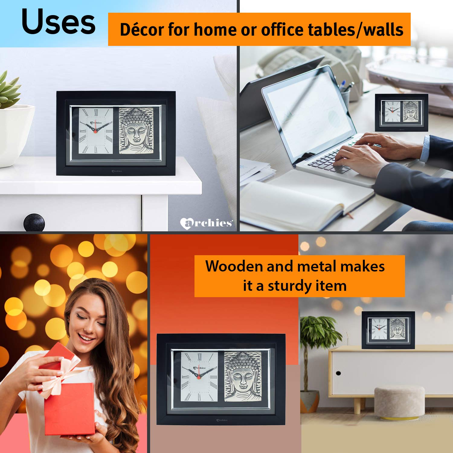 Archies Buddha Clock Analog Table Clocks Desk Top Wall Hanging | Desertcart  Seychelles, image size:1500x1500