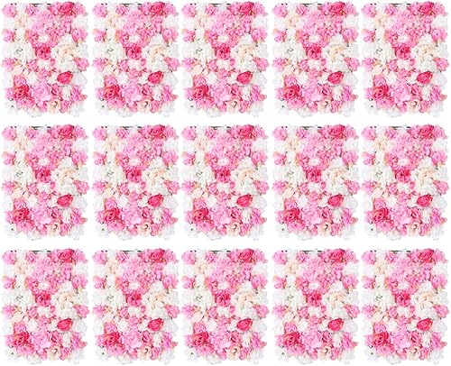Vista 226 de 20 paneles de pared de flores artificiales, decoración de pared de 24 x 16 pulgadas, paneles decorativos de flores de hortensias para el hogar, 20