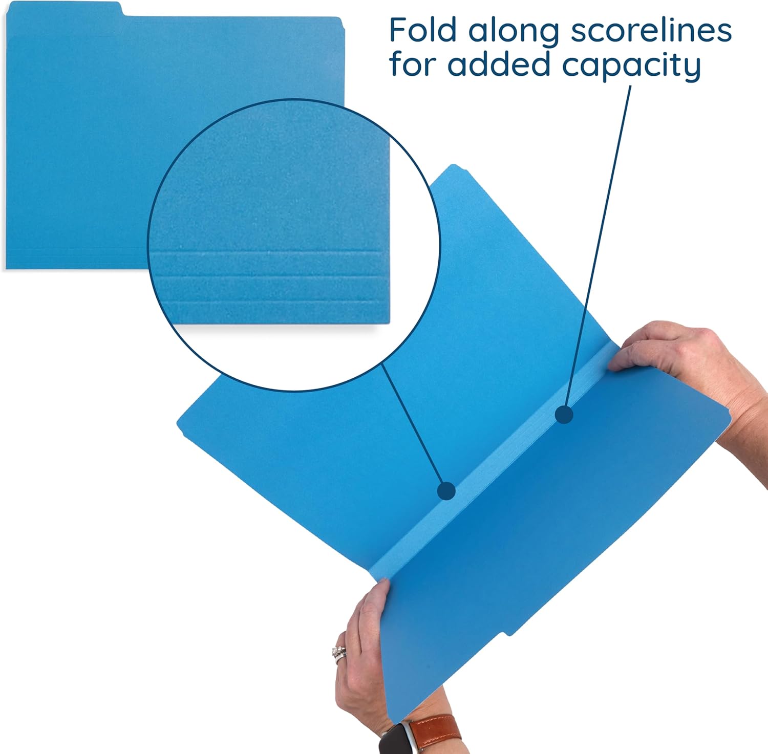 Blue Summit Supplies Blue File Folders - Letter Size, 1/3 Cut Tabs, Durable 11pt Paper, Uncoated Blue Paper, Colorful Folders for Office & Home Organization
