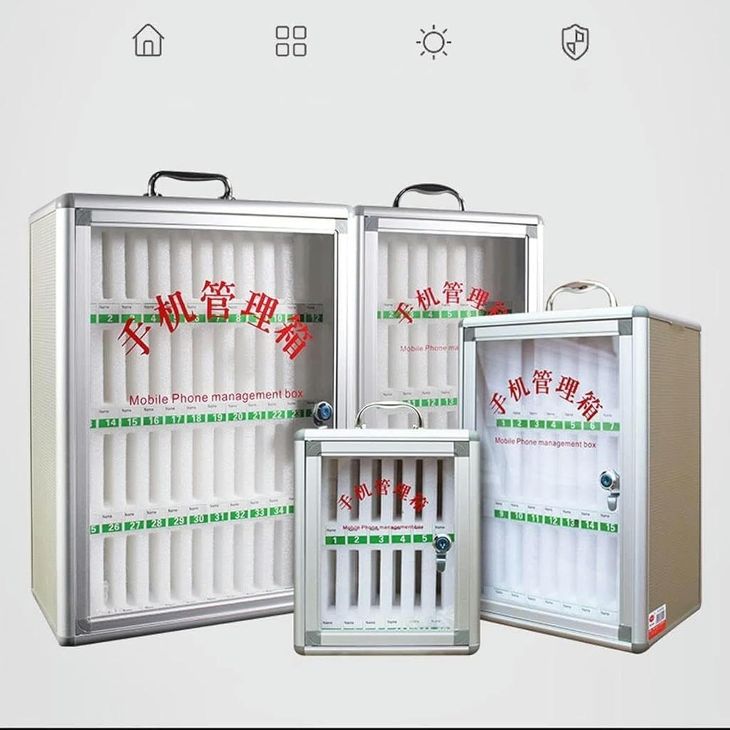 Cell Phone Cabinet, Cell Phone Locker, The Phone Lock Box Cell Phone Holder Alloy Clear Cell Phones Storage Cabinet for Office Classroom (Color : Silver, Size : 24)-1, 12