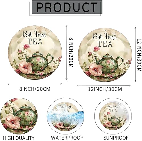 Miniatura 2 de Letrero de metal de pollo y flor, letrero redondo de aluminio para casa de campo, cocina, exteriores, exteriores, decoración de pared de patio