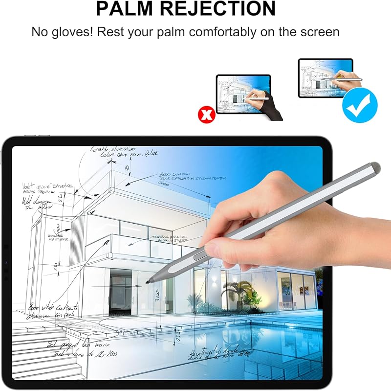 KOKABI Stylus Toll Microsoft Surface Készülékekhez - 1024 Nyomásérzékenységi Szint, Radír Funkcióval, Dupla Mágnessel, Pro 3-9/X, Go 3, Ezüs