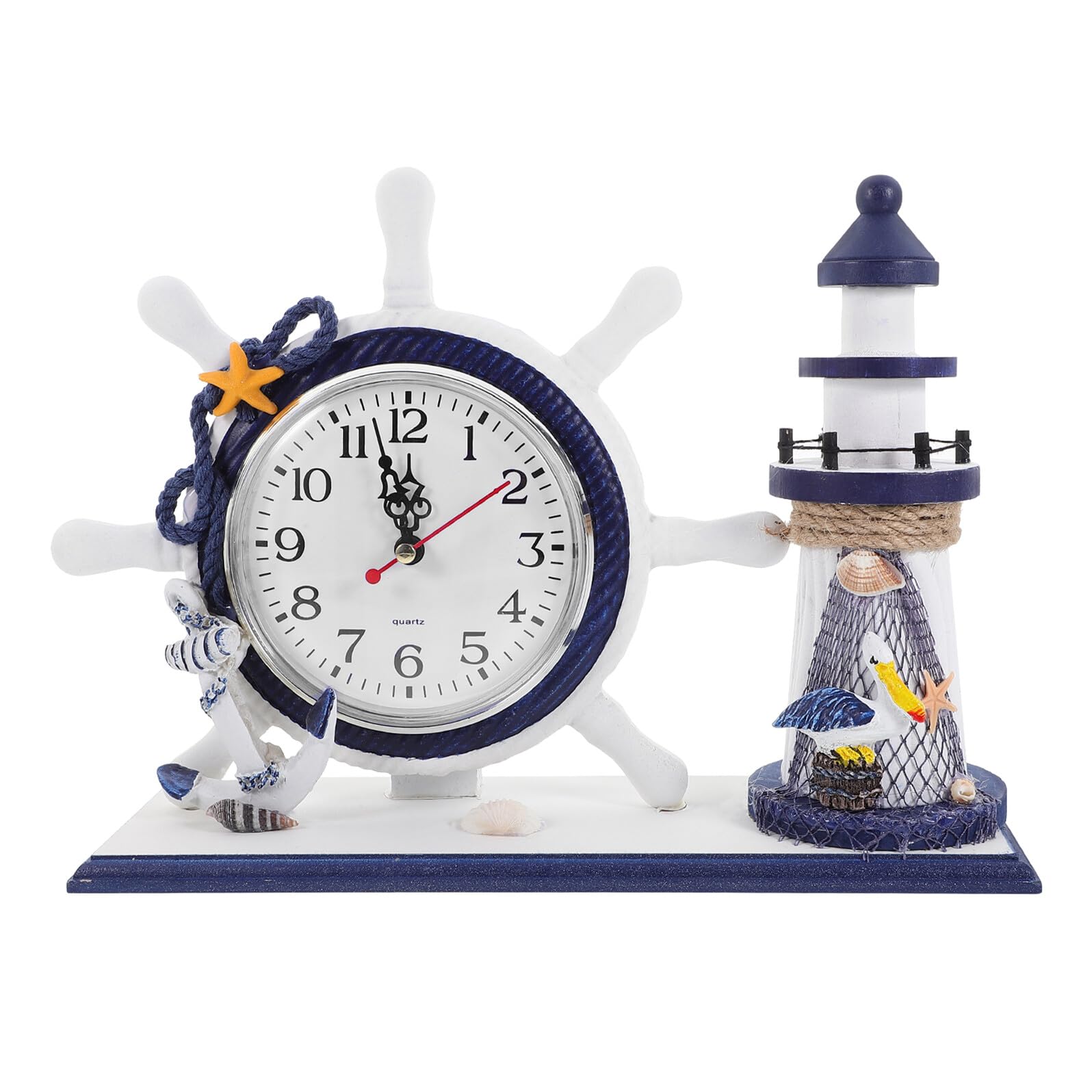 Horloge décorative méditerranéenne en bois sculpté et oiseau marin écoresponsable