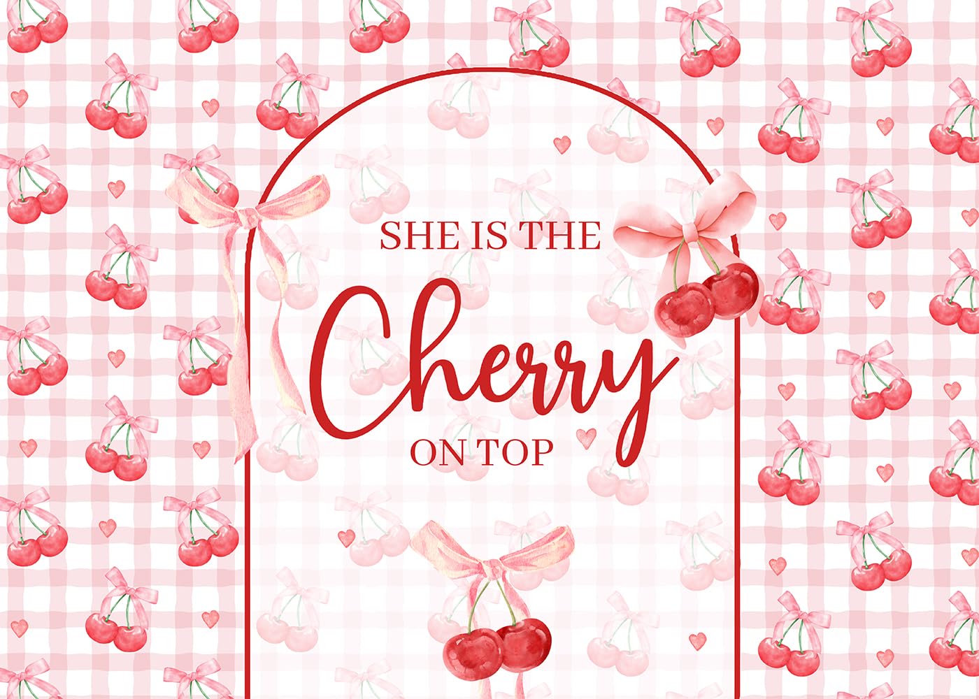DULUDA 7x5 FT She's The Cherry On Top Baby Shower Backdrop Girl Coquette Bridal Shower Cherry Themed Birthday Party Decorations Bride to Be Engagement