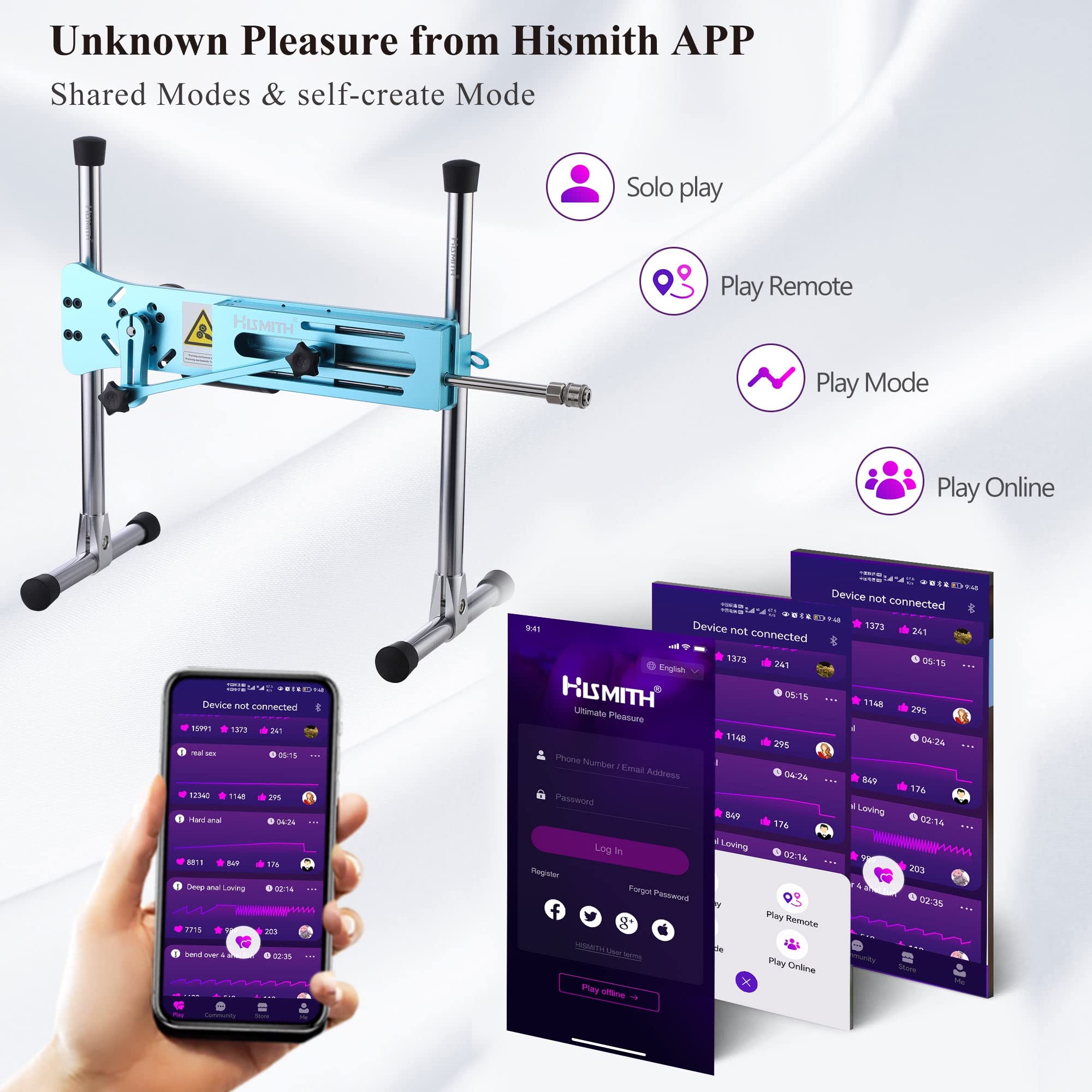 Hismith Premium 3.0 Pro, Sex Machine with KlicLok System, Wire and Intelligent APP Controlled Love Machine with Dildo,Purple: Venecian Blue