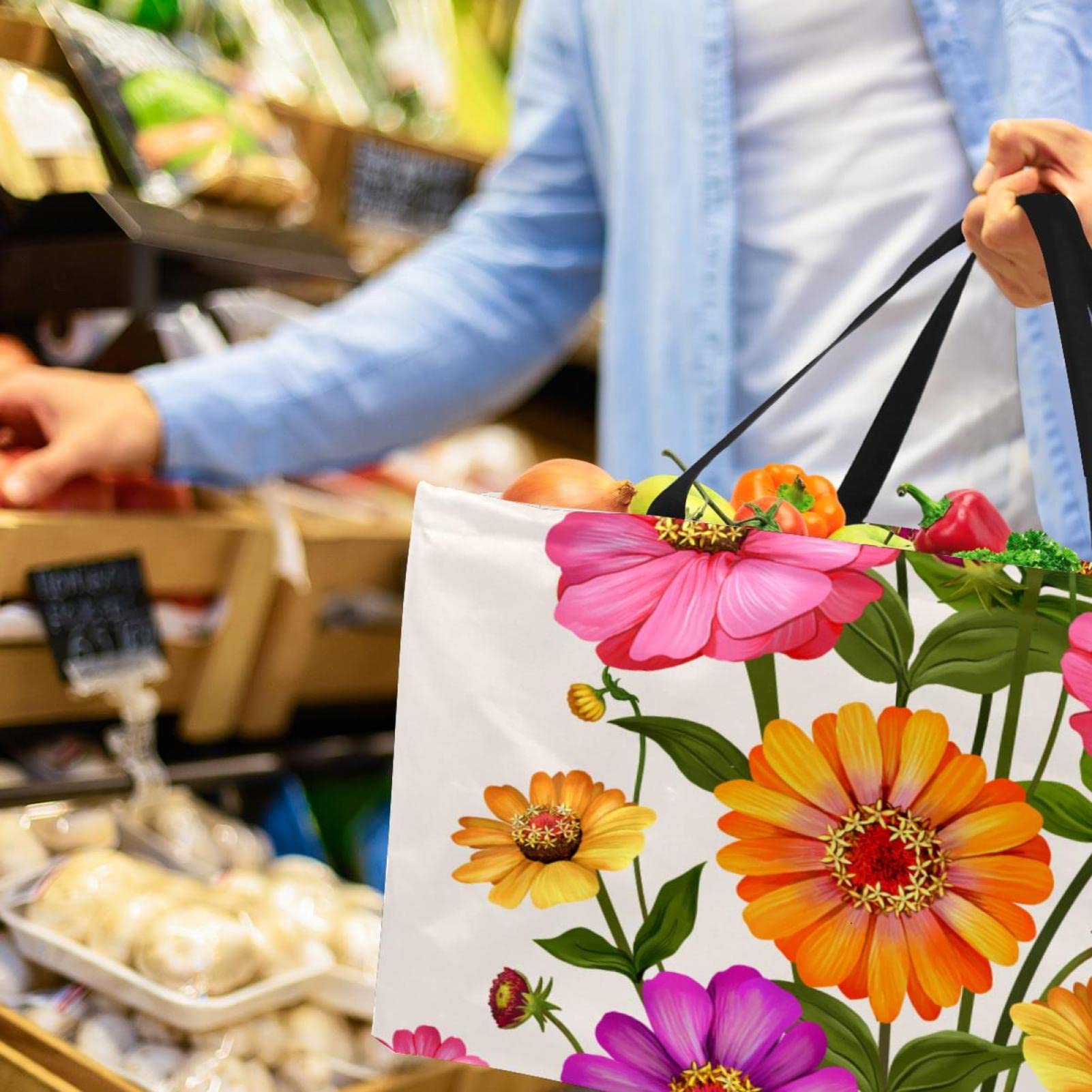 Grande borsa pieghevole utilità, riutilizzabile sacchetto della spesa tropicale estate