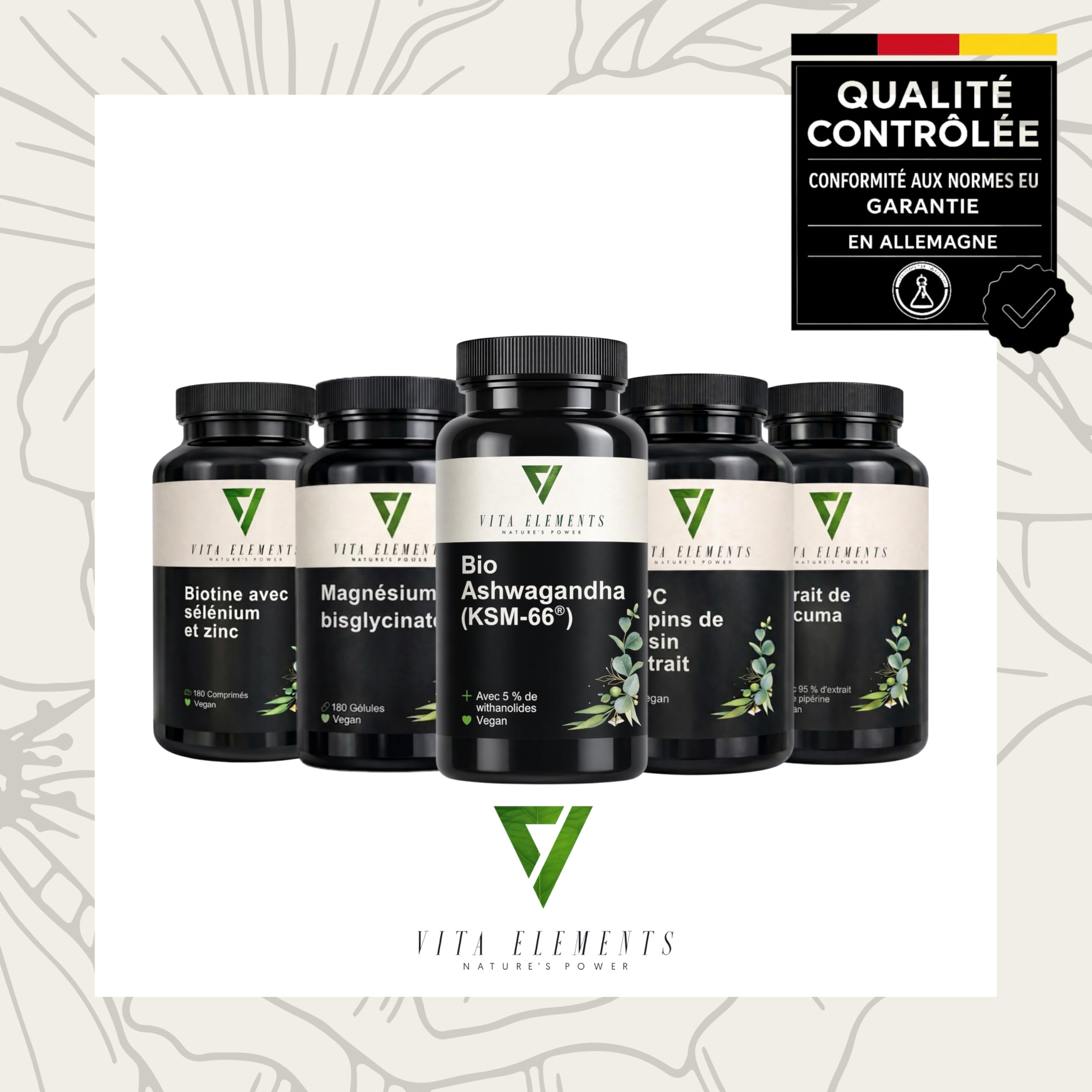Vita Elements Bio-Ashwagandha - Extrait de Racine - 180 Gélules - 5% Withanolides - Haute Concentration, Vegan & Biologique - Testé en Laboratoire (5)
