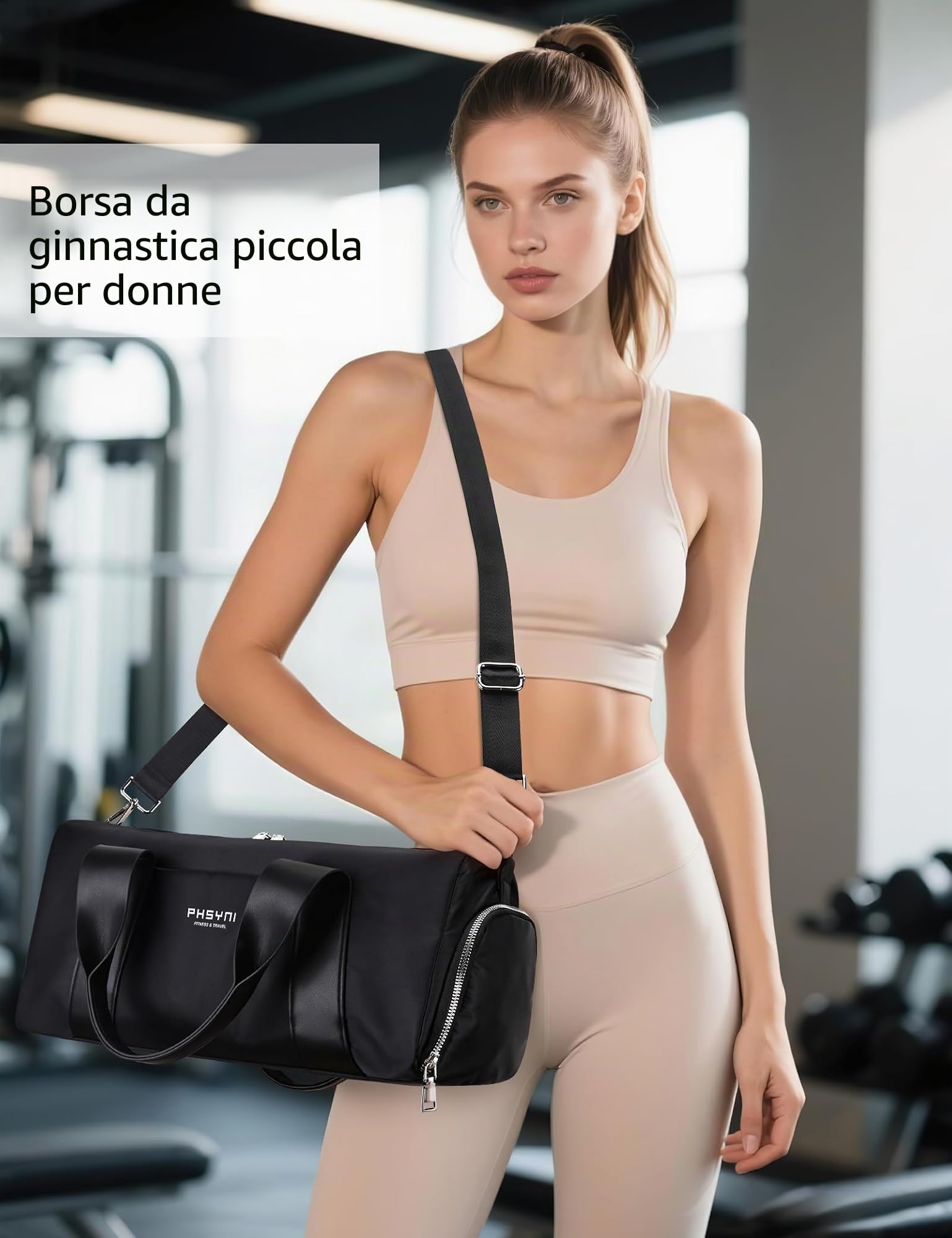 Borsone Palestra Donna & Bambini,Borsa Sportivo con Porta Scarpe e Tasca Umida da Viaggio, Sport, Fitness, Piscina(Nero,40x19x20 cm,15L)