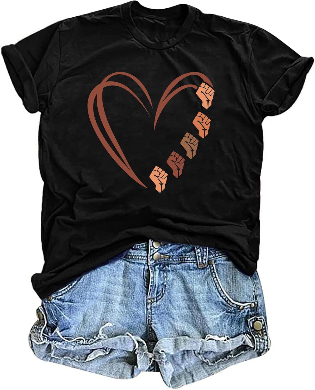 VVNTY Black History T Shirts: Women African American Heart Graphic Tee Black History Month Valentine Tshirt