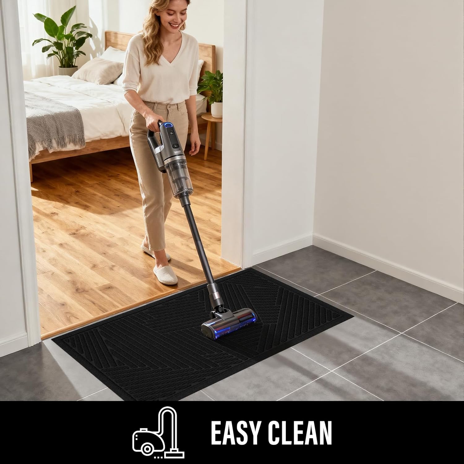 HIYARD Sturdy Front Door Mat, Absorbent Muddy Dirt Resist Welcome Door Mats Outdoor Indoor, Non-Slip Backing Entry Mat Low Profile Doormat for Entryway, 36×24, Black