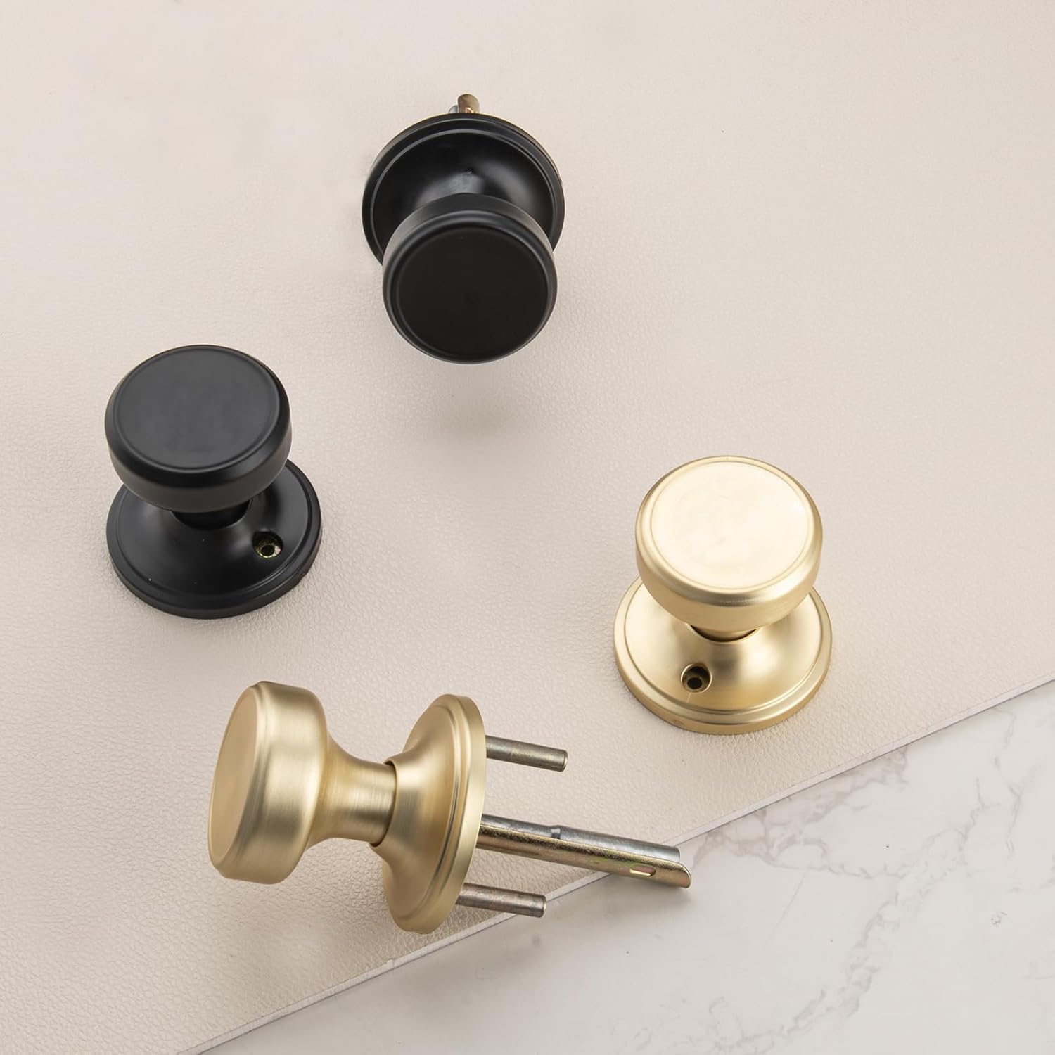 6 Pack Gold Pismo Doorknob for Hall, Passage Door Knob with Non Locking,Satin Brass Door Knob Interior
