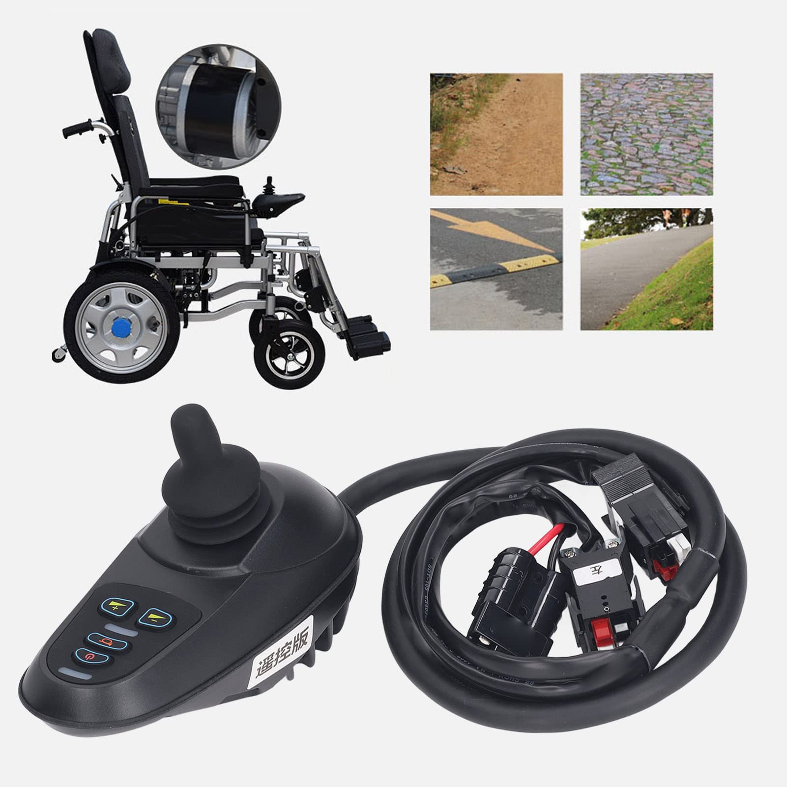 DC24V 50A Electric Wheelchair Joystick Controller with Electromagnetic Brake and Connector Motorized Power Chair Mobility Aid and Brush Controller