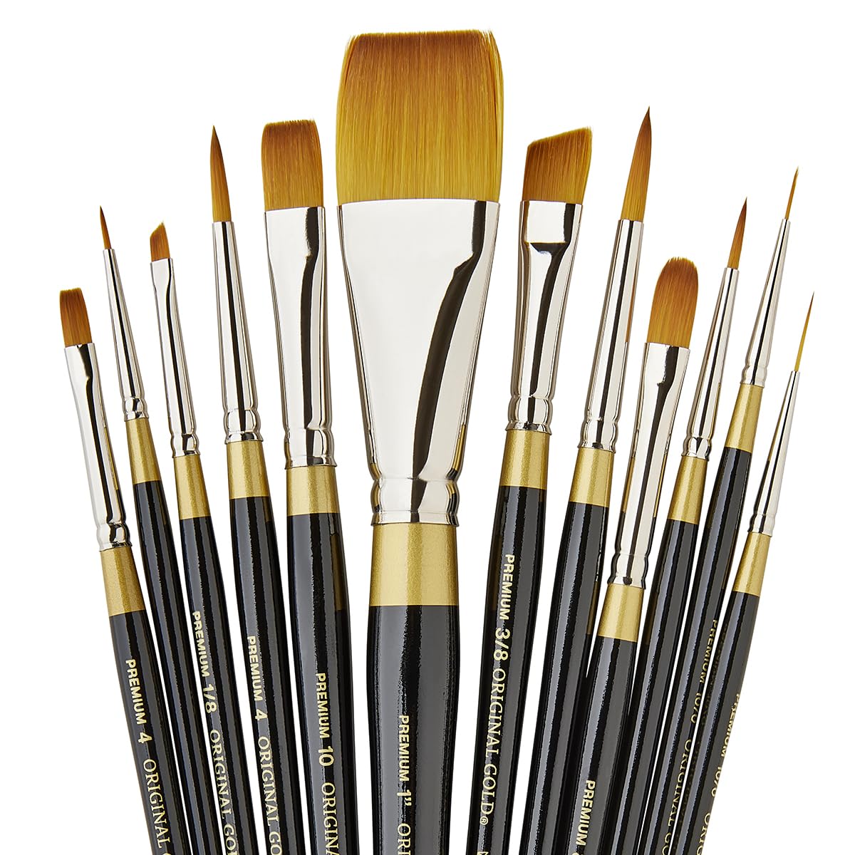 KINGART Original Gold Wood Handle Brush Set 12/Pkg-