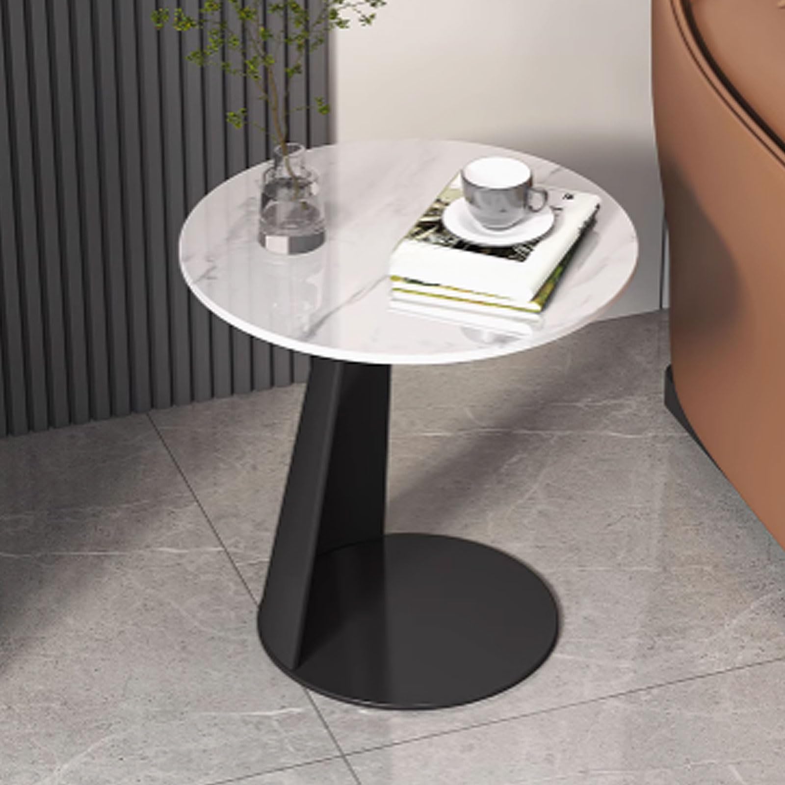 Stoliki Boczne do Sypialni, Stoliki Kawowe ze Schowkiem, Nowoczesny Mały Stolik Kawowy, Stoliki Boczne do Kanapy Łupek + Stal Węglowa na Balkon, Werandę(White+black,Large)